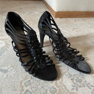 New York Transit Black Strappy Heels with Embellishments